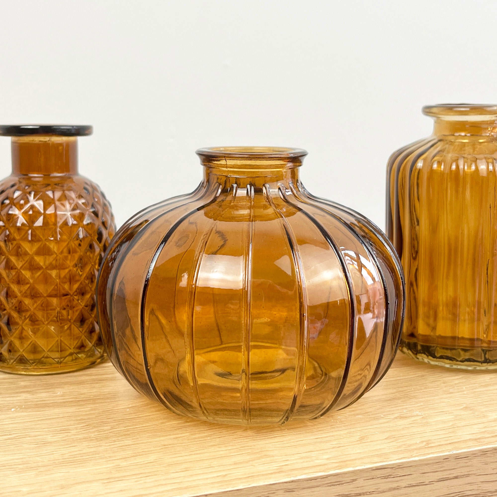 3 Piece Glass Bud Vase Set - Brown Amber