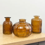 3 Piece Glass Bud Vase Set - Brown Amber