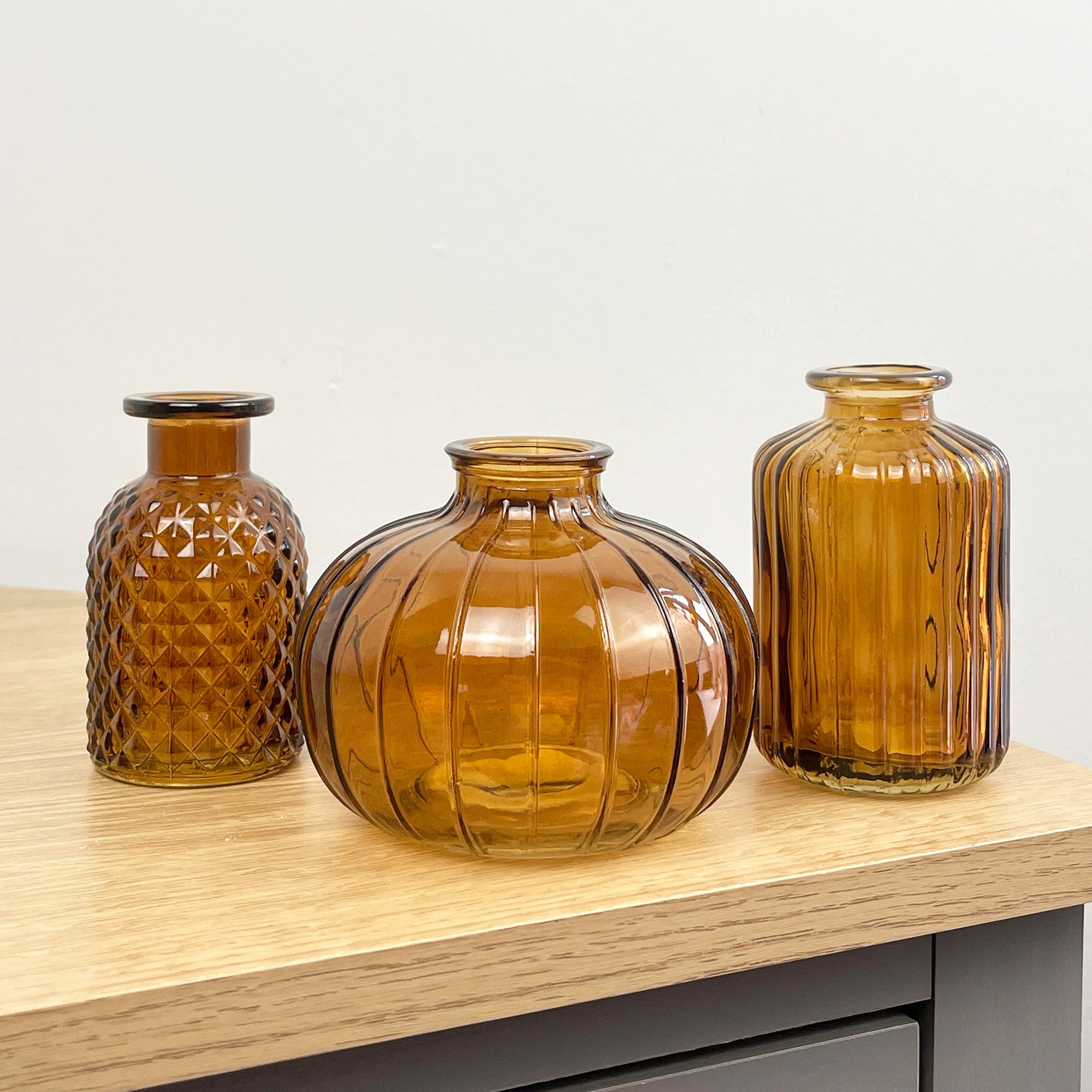 3 Piece Glass Bud Vase Set - Brown Amber