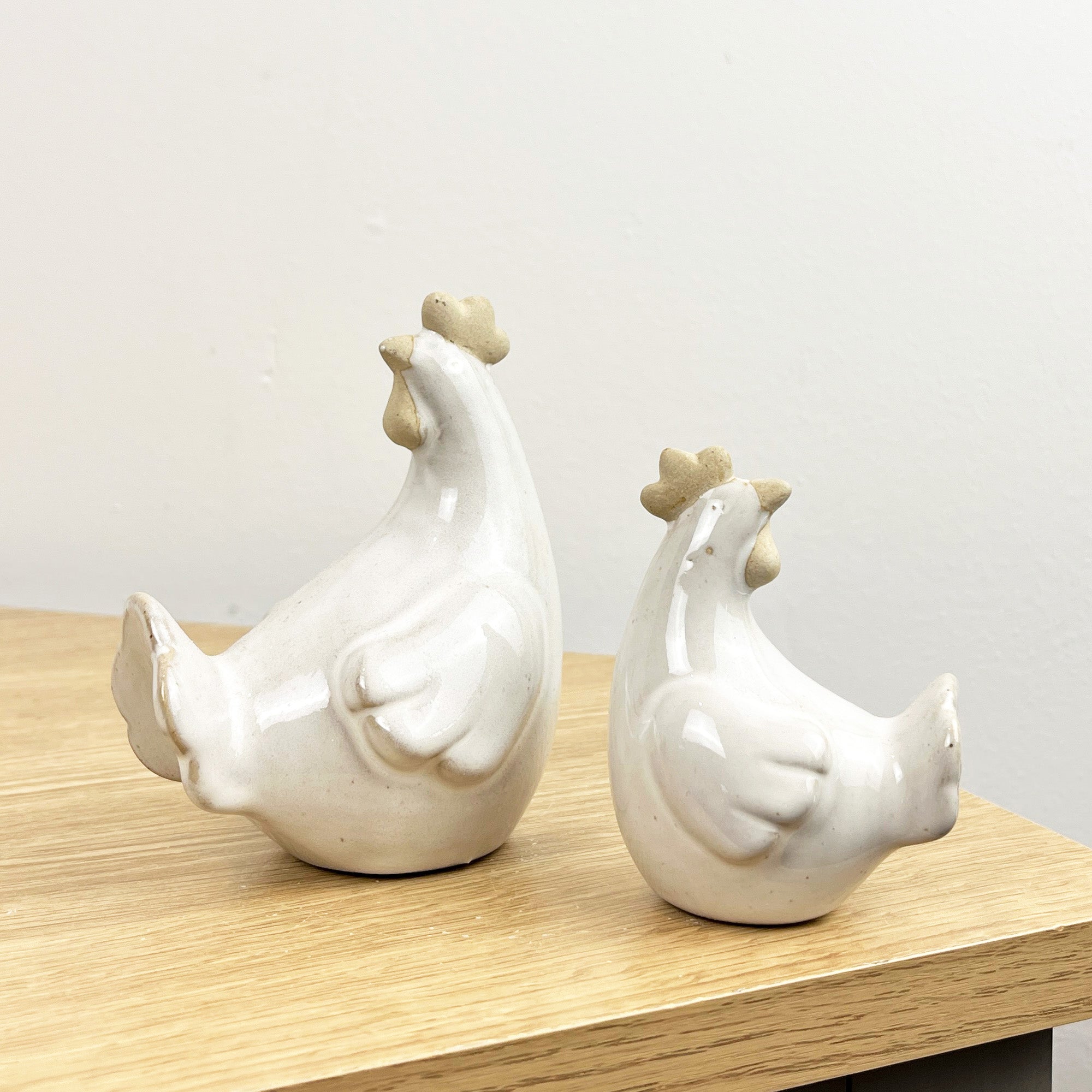 Set of 2 Ceramic Chicken Ornaments
