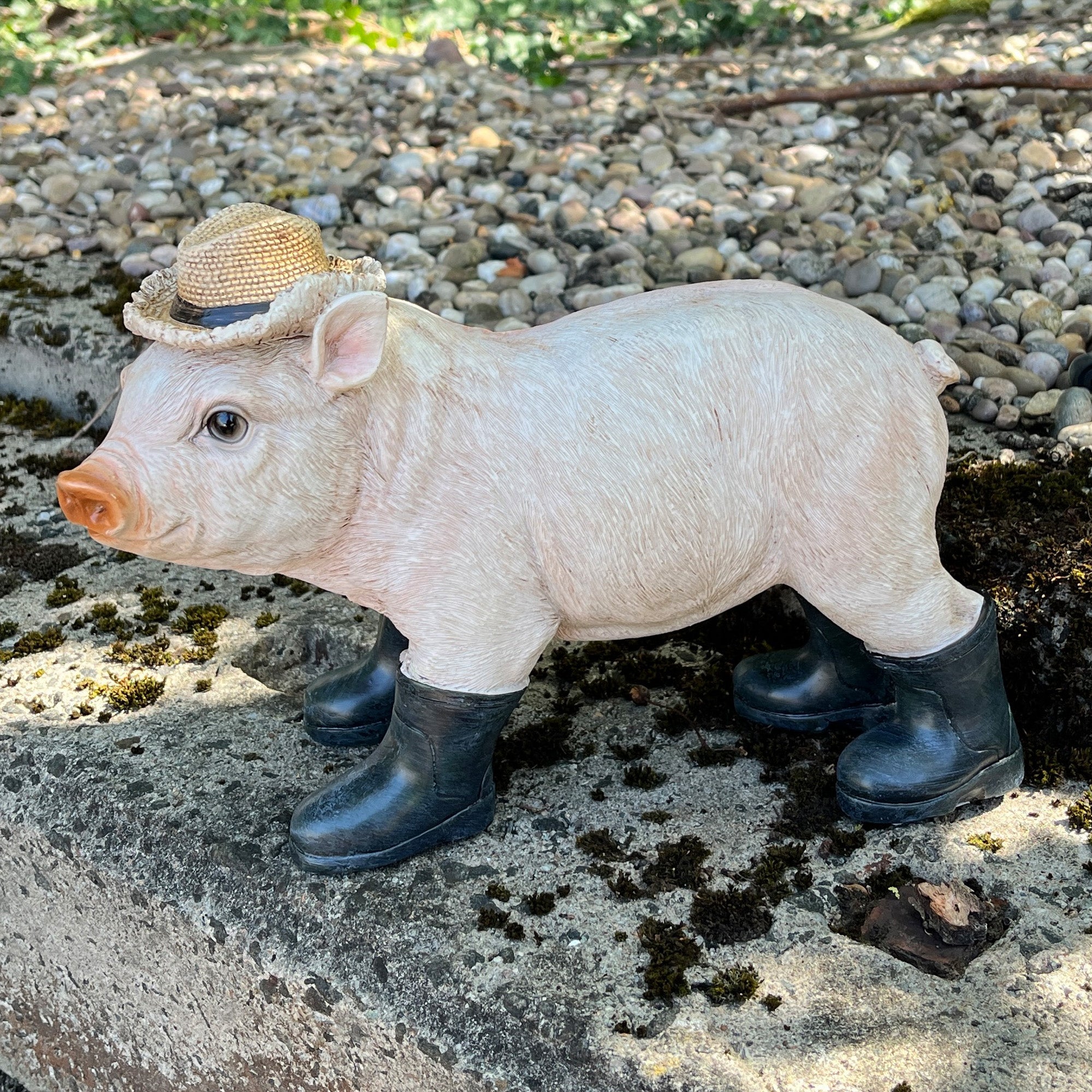 30.5cm Pig in Straw Hat and Wellies Garden Ornament - Resin