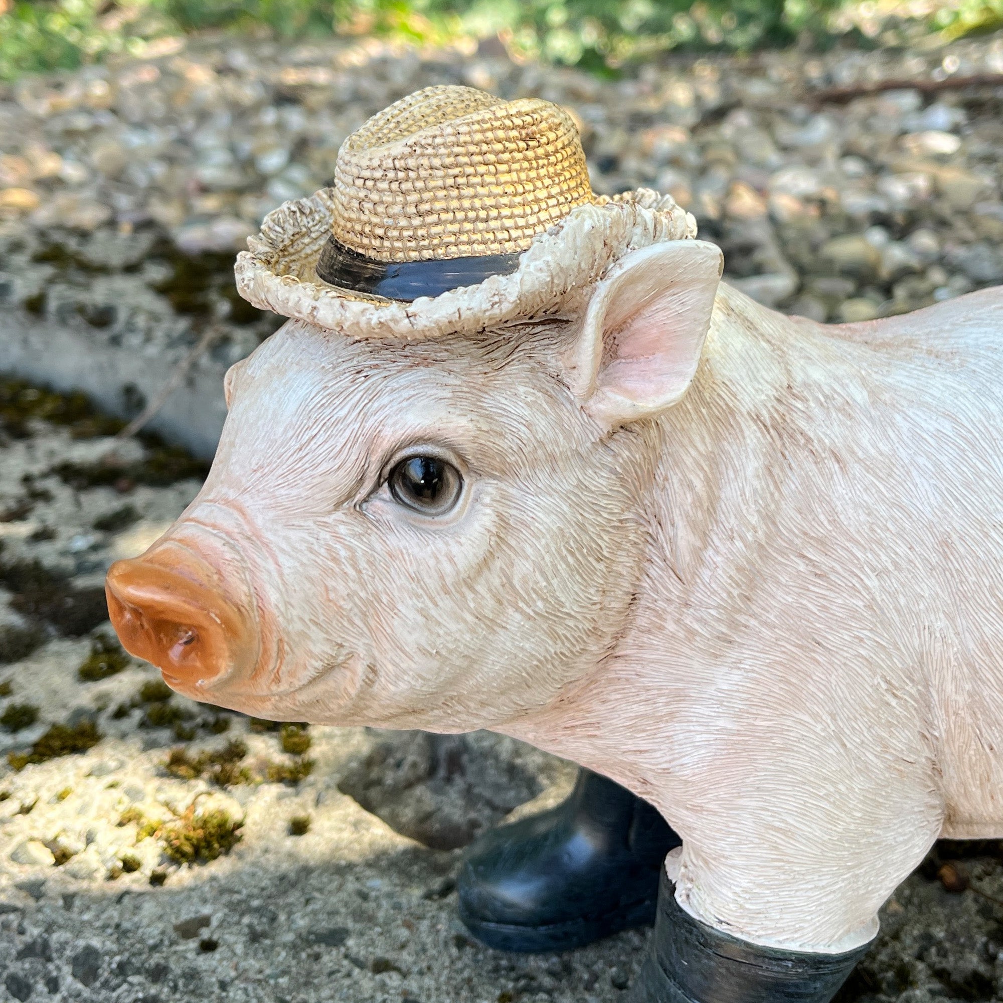 30.5cm Pig in Straw Hat and Wellies Garden Ornament - Resin