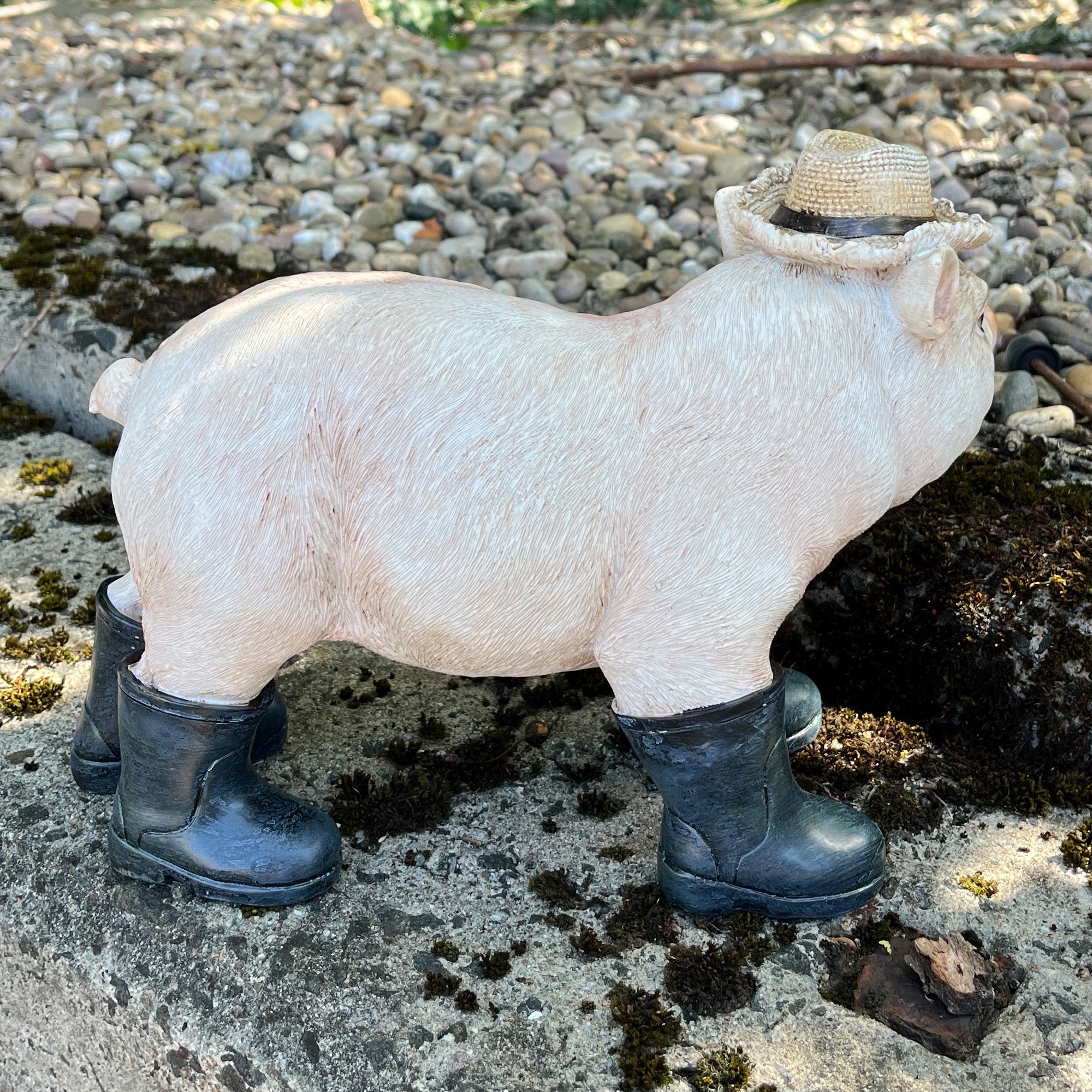 30.5cm Pig in Straw Hat and Wellies Garden Ornament - Resin