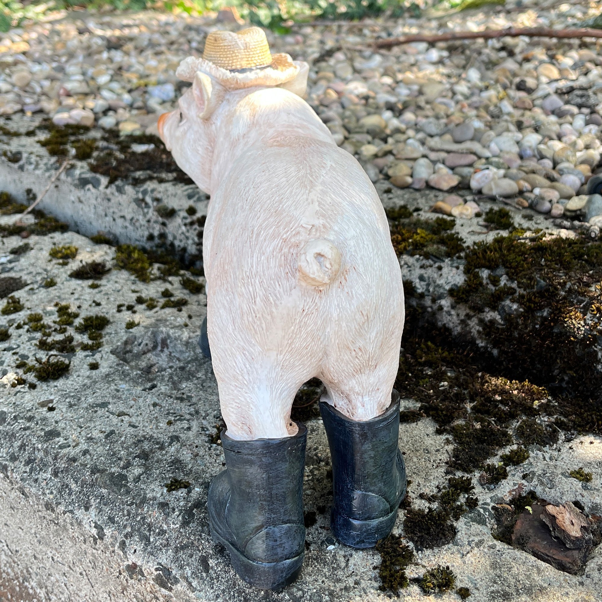 30.5cm Pig in Straw Hat and Wellies Garden Ornament - Resin