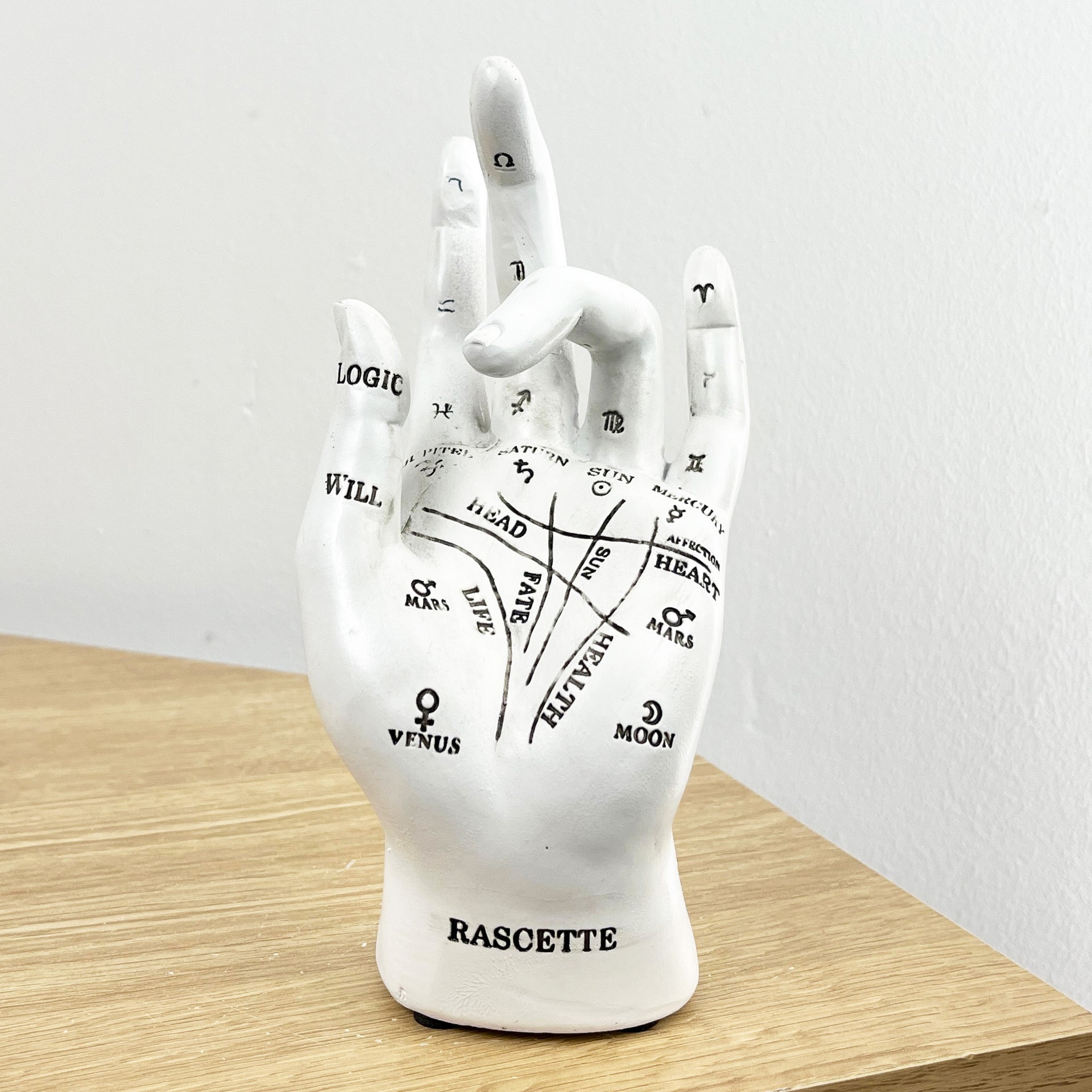 18cm White Palmistry / Rascette Hand Ornament / Statue - Resin