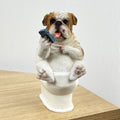 15cm Funny British Bulldog on Toilet with Phone Ornament / Figurine - Resin