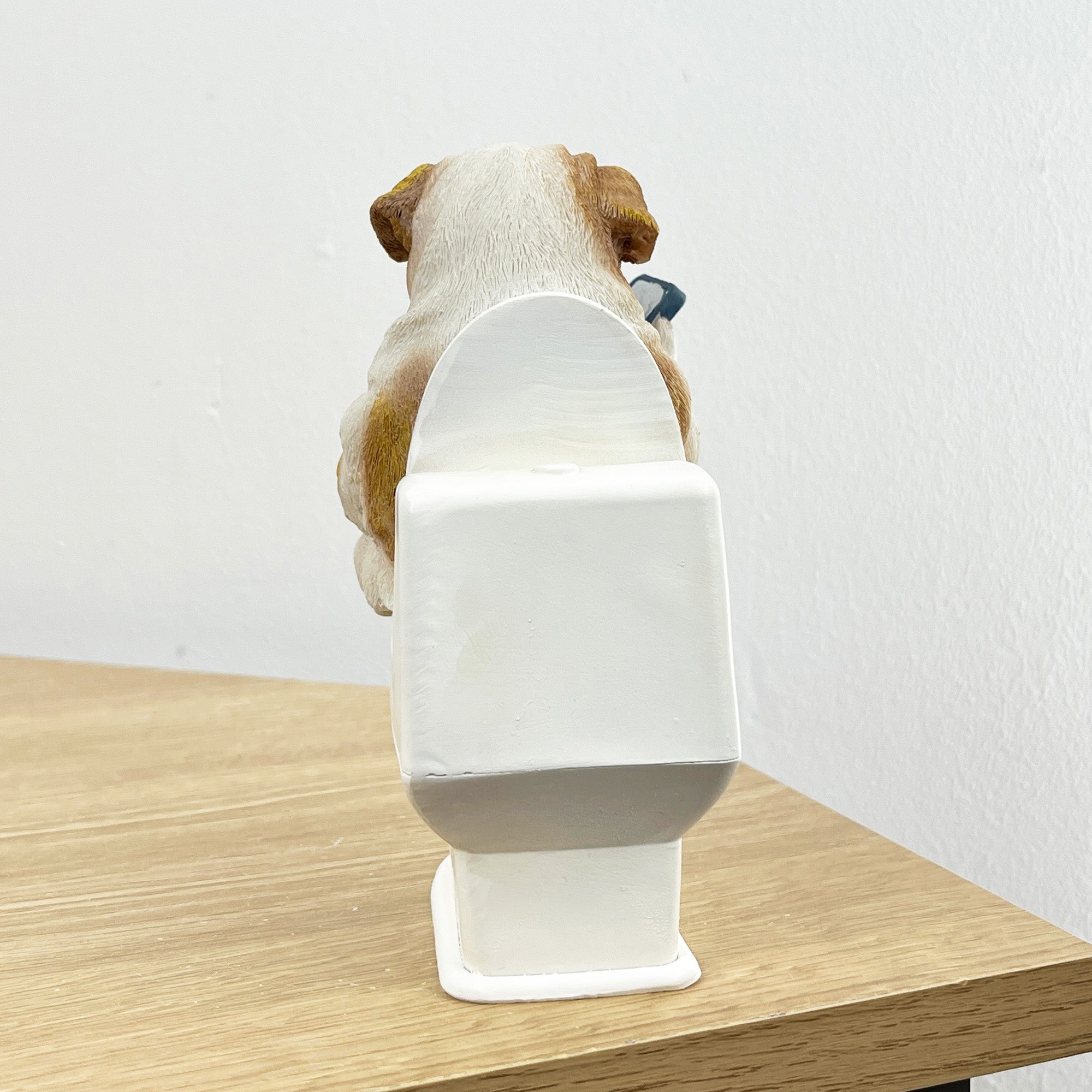 15cm Funny British Bulldog on Toilet with Phone Ornament / Figurine - Resin