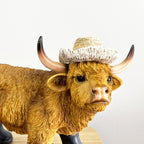26cm Large Straw Hat & Wellies Highland Cow Ornament / Figurine - Resin