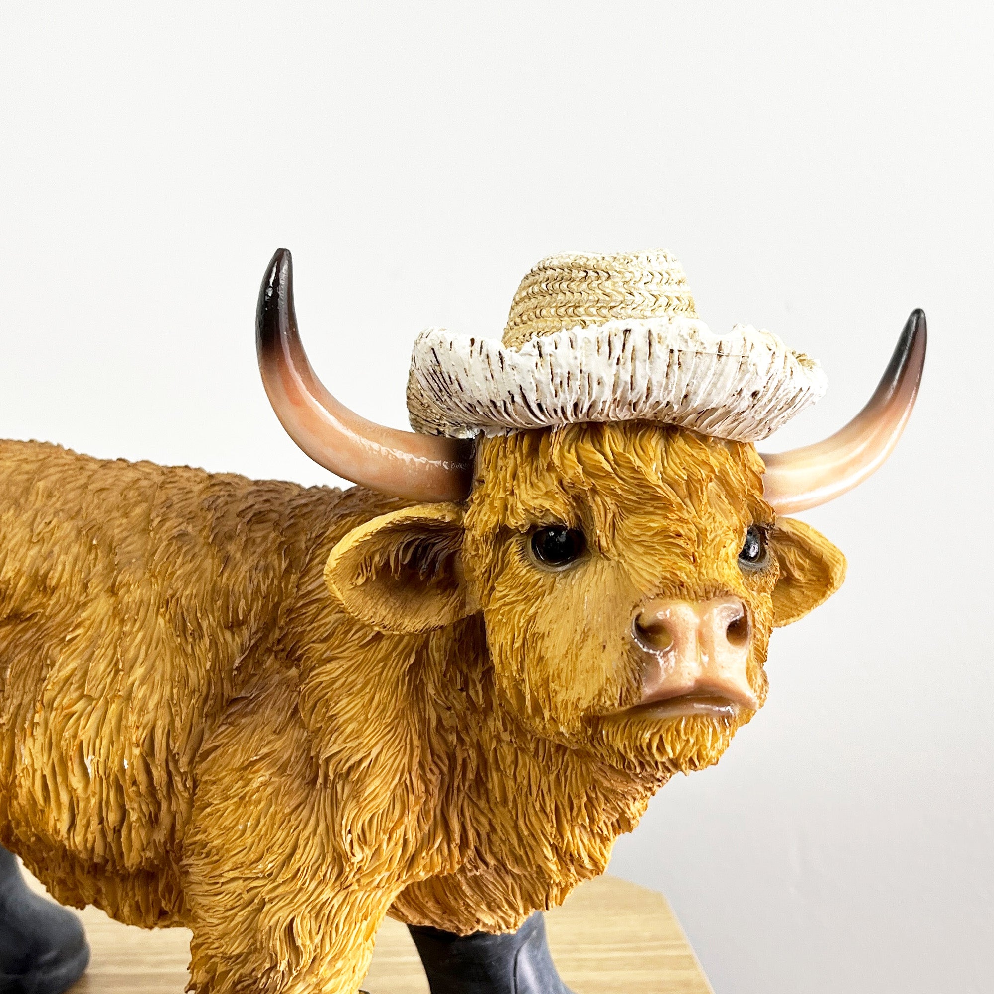 26cm Large Straw Hat & Wellies Highland Cow Ornament / Figurine - Resin