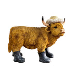 26cm Large Straw Hat & Wellies Highland Cow Ornament / Figurine - Resin