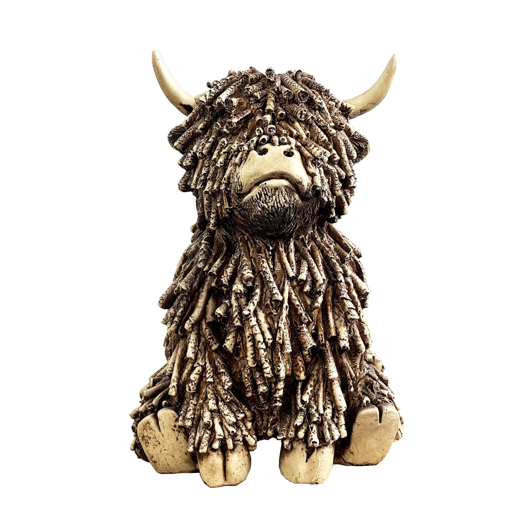 18cm Sitting Highland Cow Ornament / Figurine - Resin