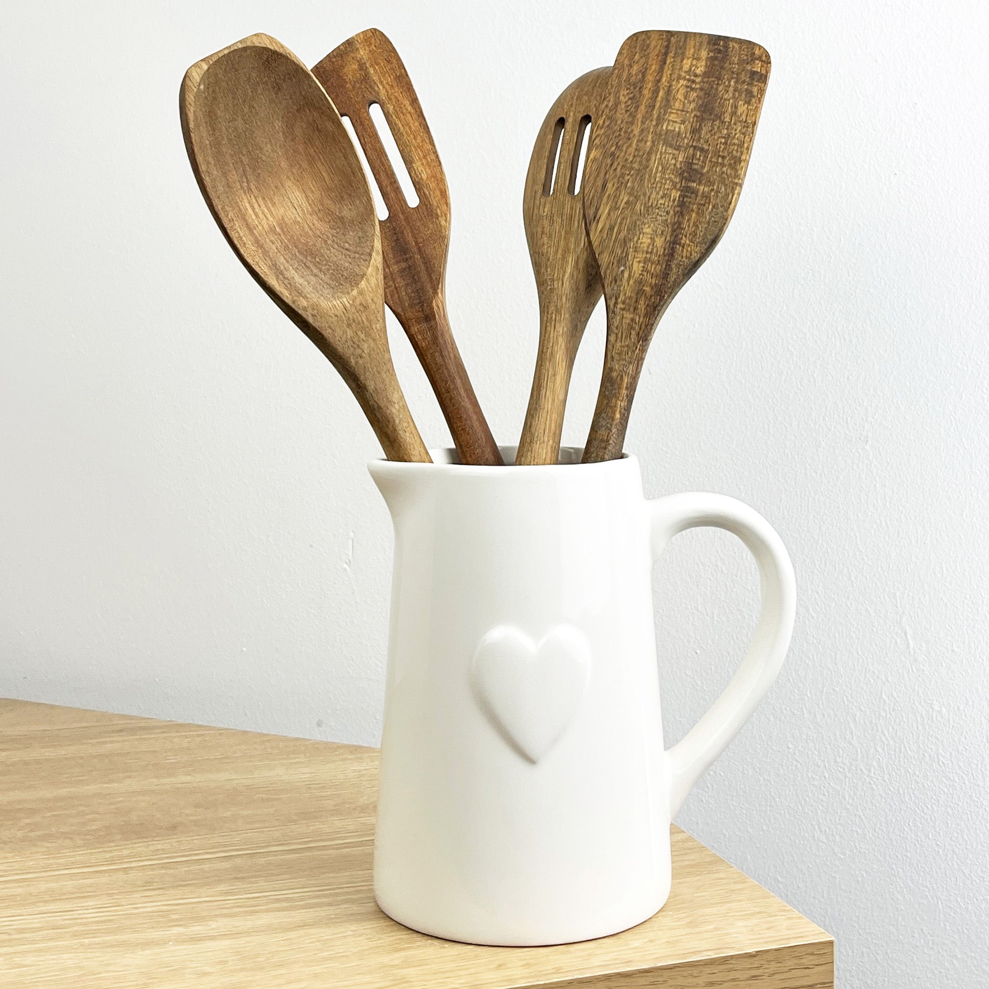 900ml off-White Heart ❤️ Utensil Storage Pot Jug - Ceramic