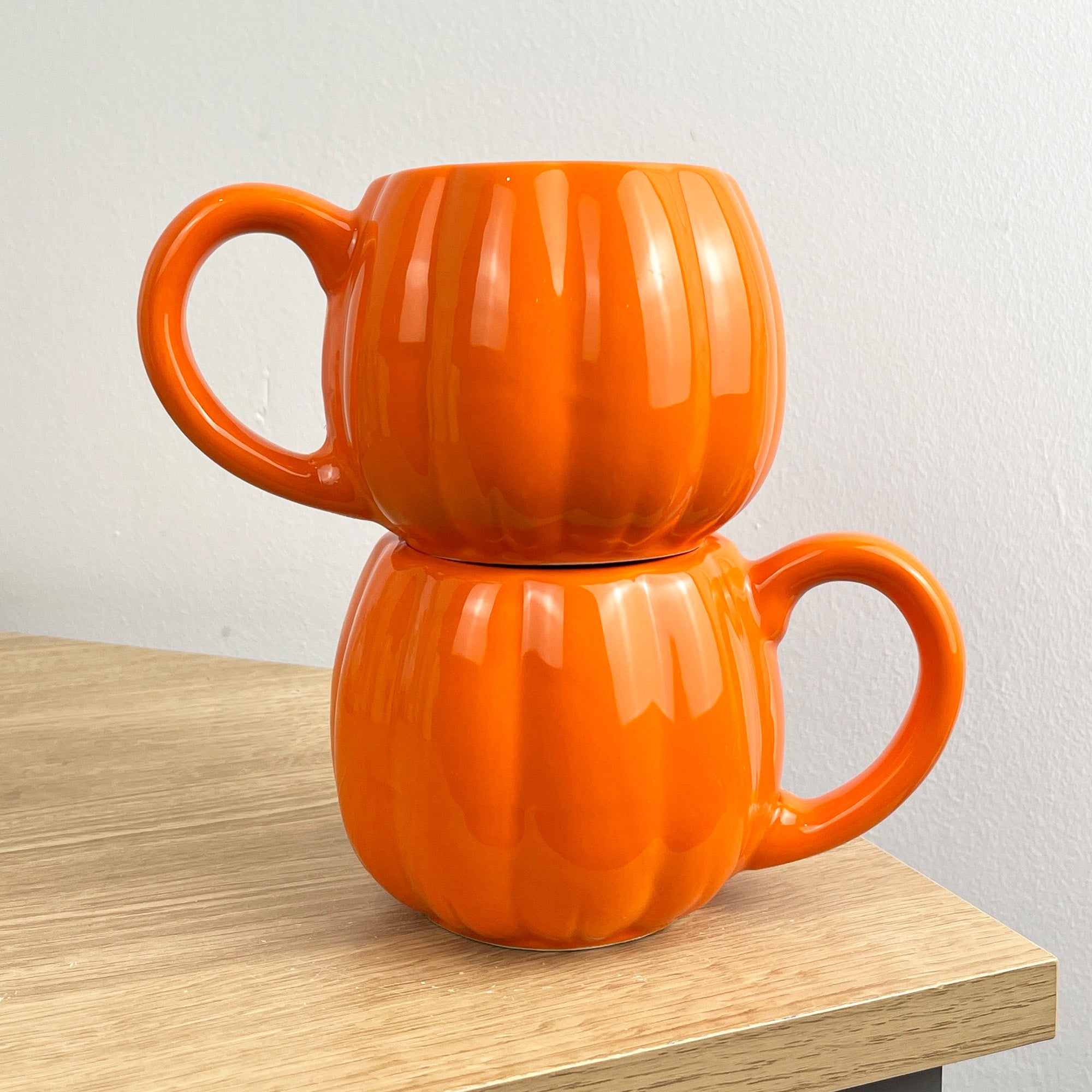 2 x Novelty Pumpkin Shaped Orange Mugs - Ceramic