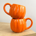 2 x Novelty Pumpkin Shaped Orange Mugs - Ceramic
