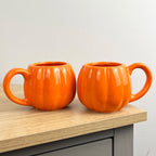2 x Novelty Pumpkin Shaped Orange Mugs - Ceramic