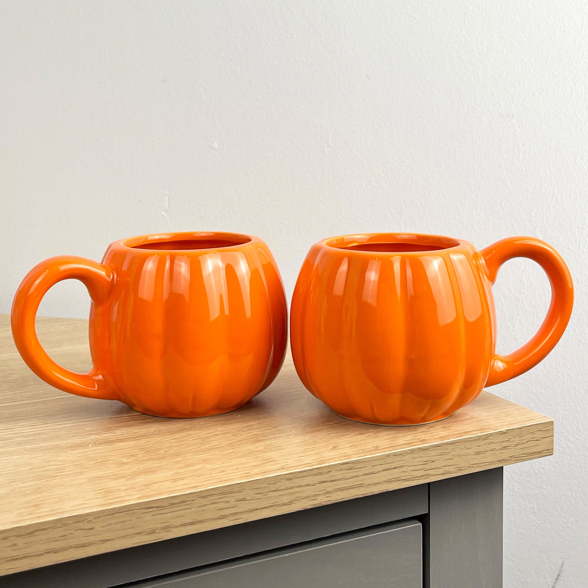2 x Novelty Pumpkin Shaped Orange Mugs - Ceramic