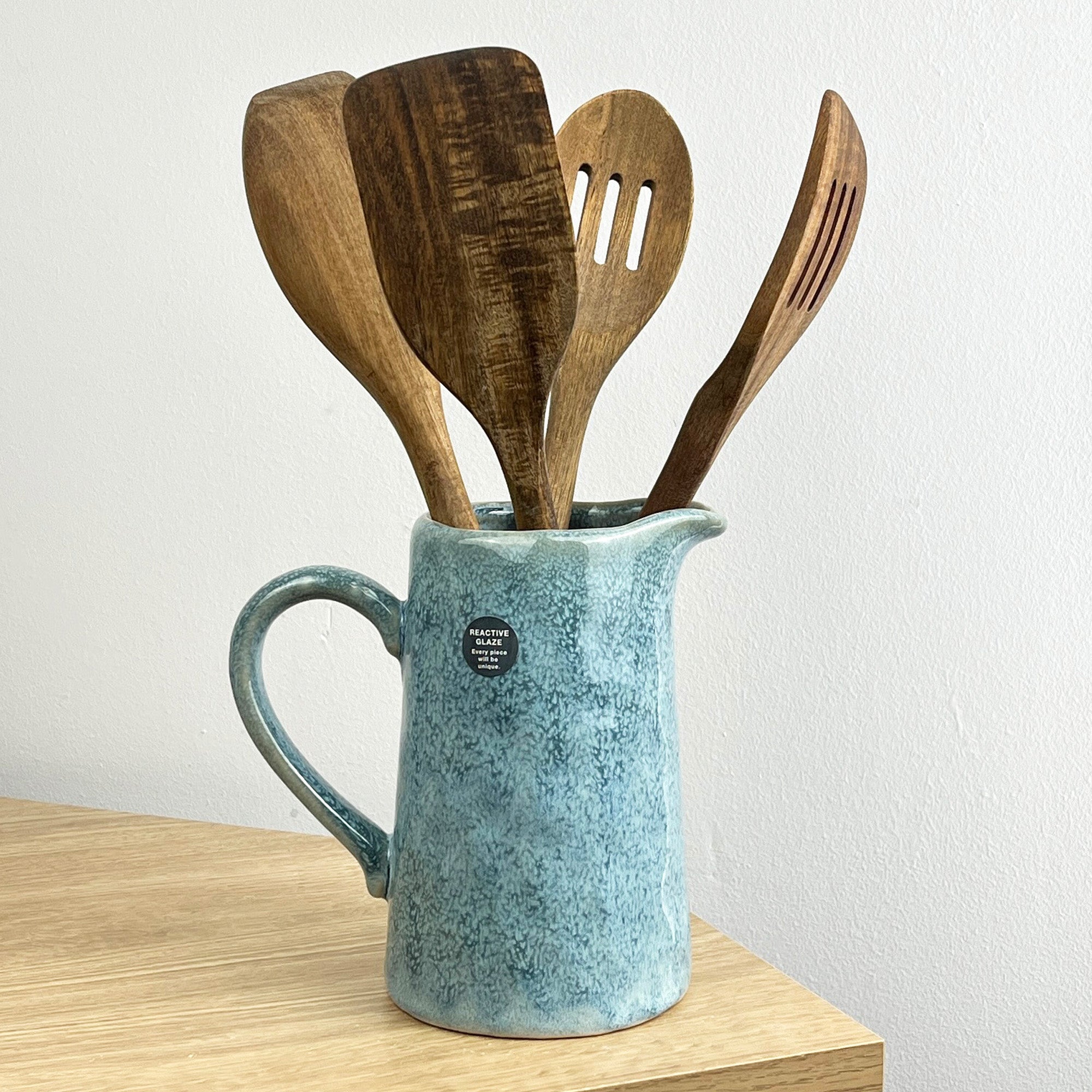17cm Blue Reactive Glaze Jug / Utensil Pot - Ceramic