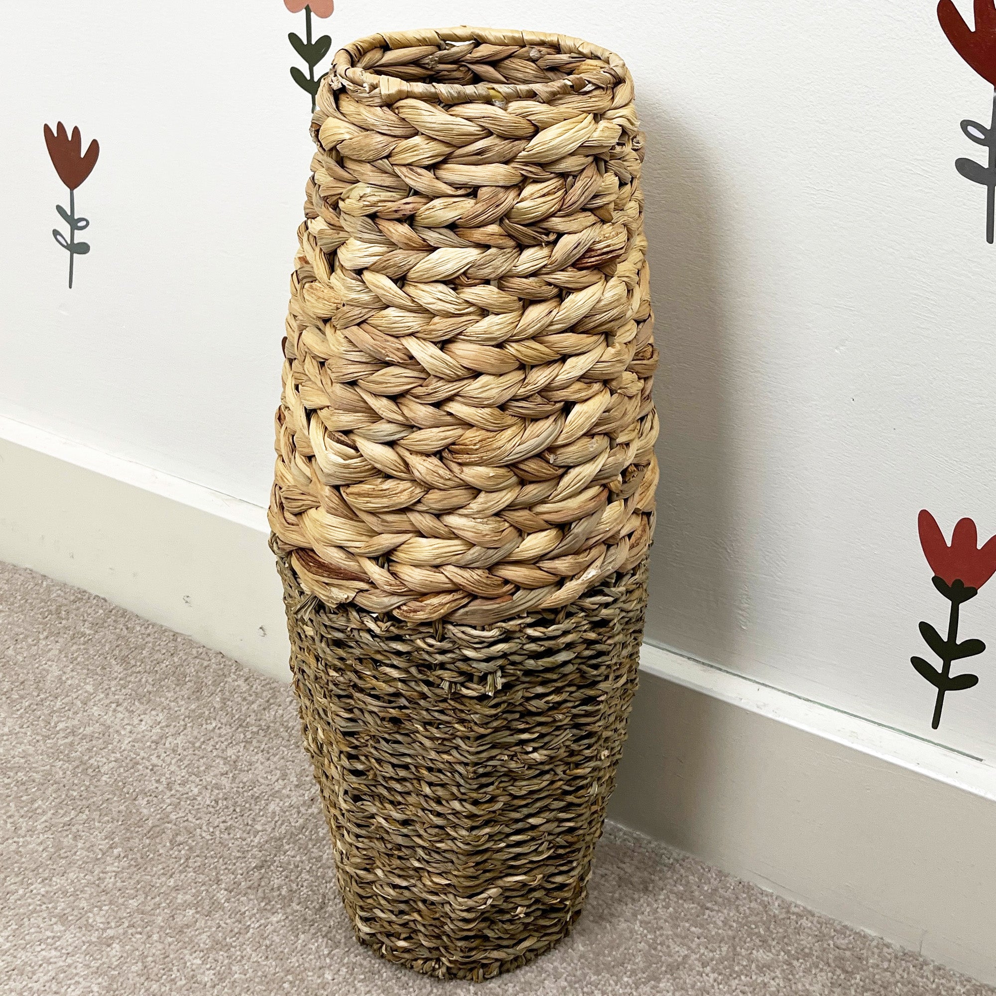 45cm Large Woven Seagrass Floor Standing Vase