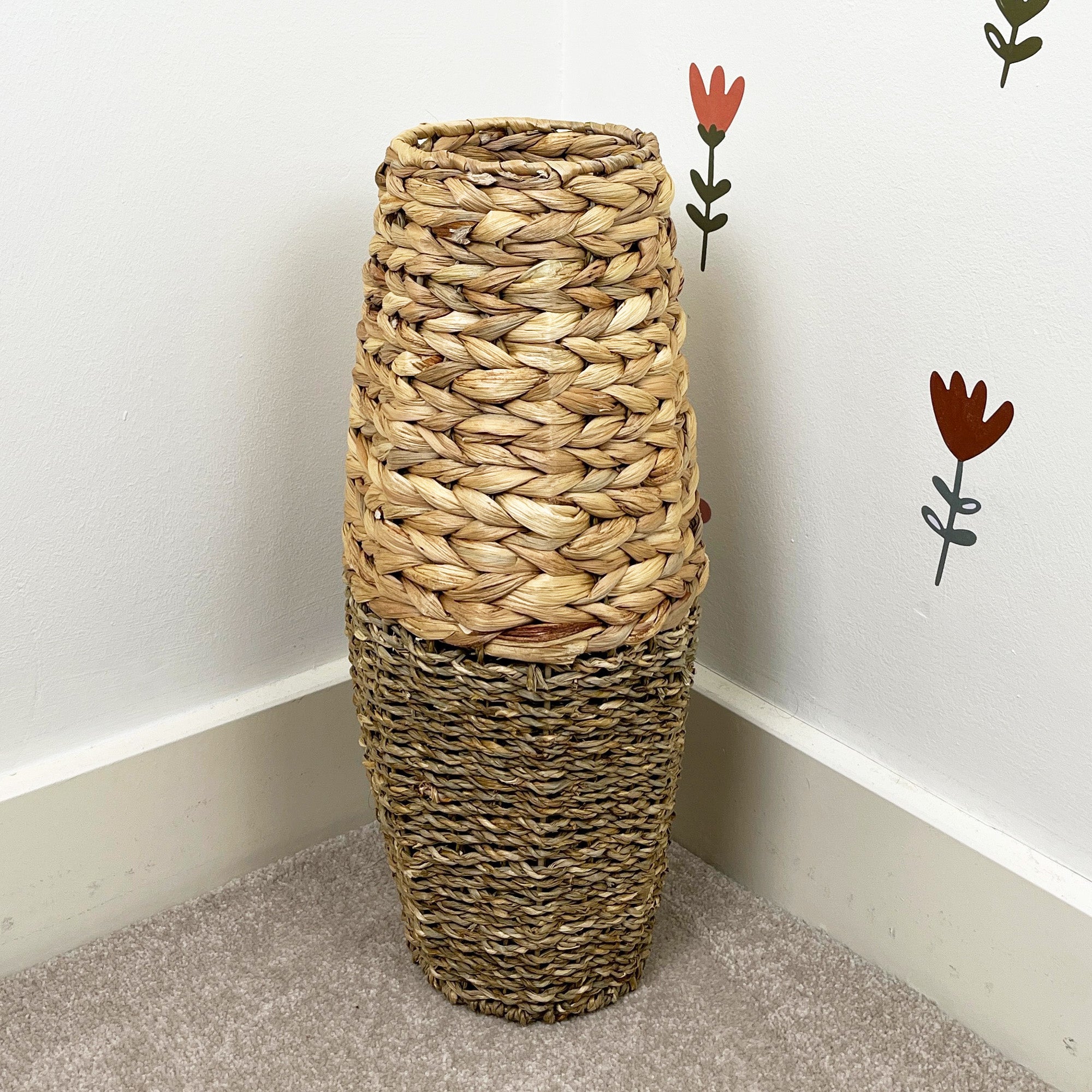 45cm Large Woven Seagrass Floor Standing Vase