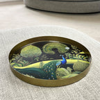 32cm Metal Decorative Tray - Floral Peacock Design