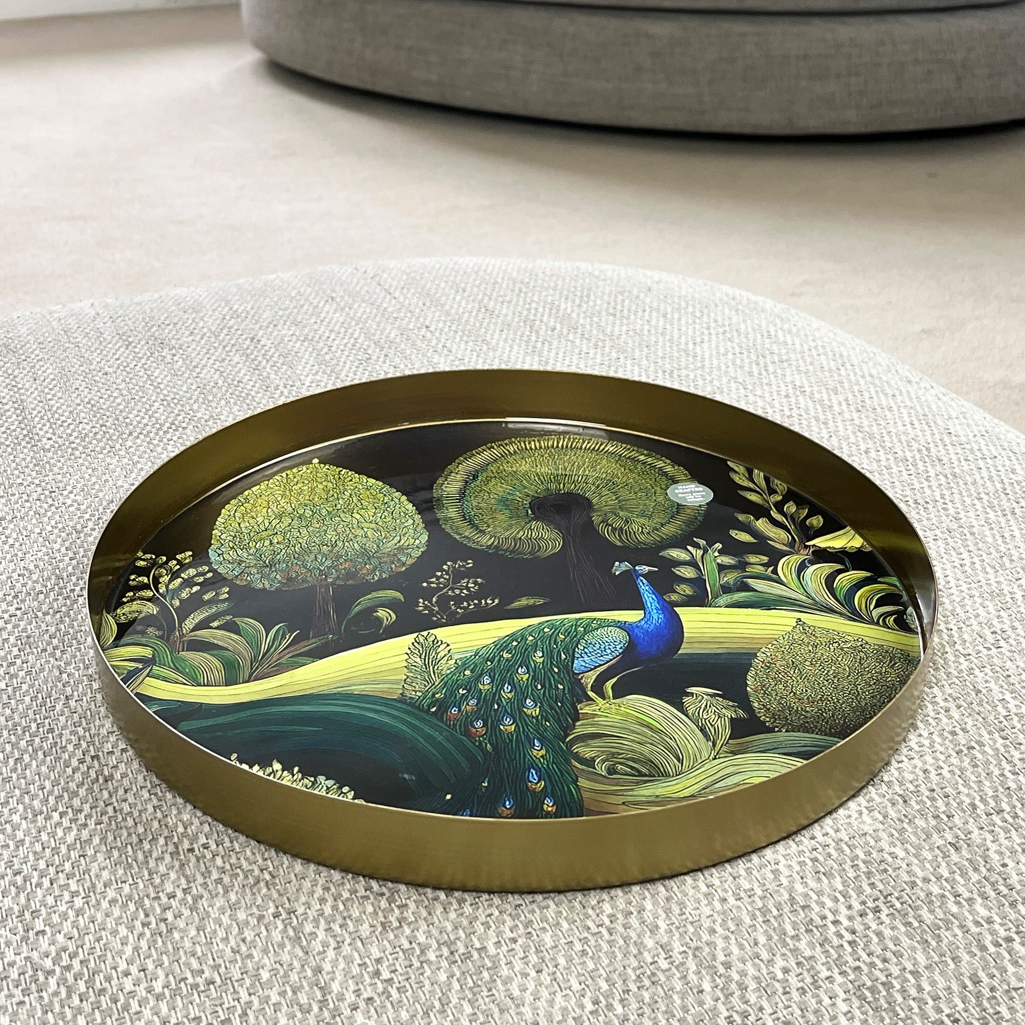 32cm Metal Decorative Tray - Floral Peacock Design