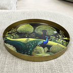 32cm Metal Decorative Tray - Floral Peacock Design