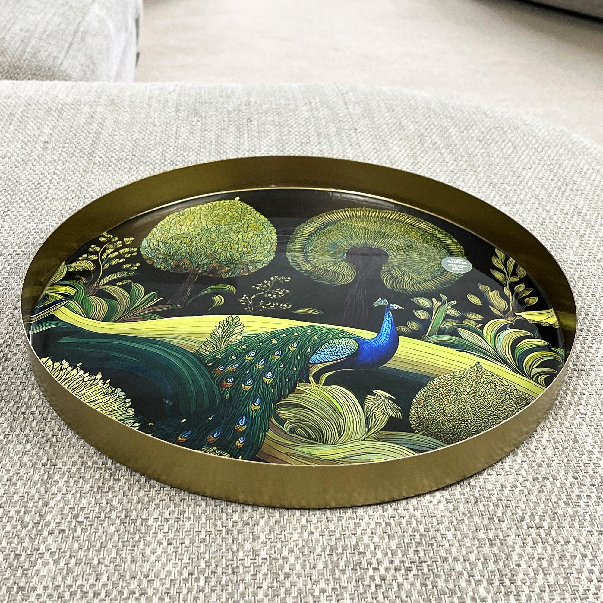 32cm Metal Decorative Tray - Floral Peacock Design