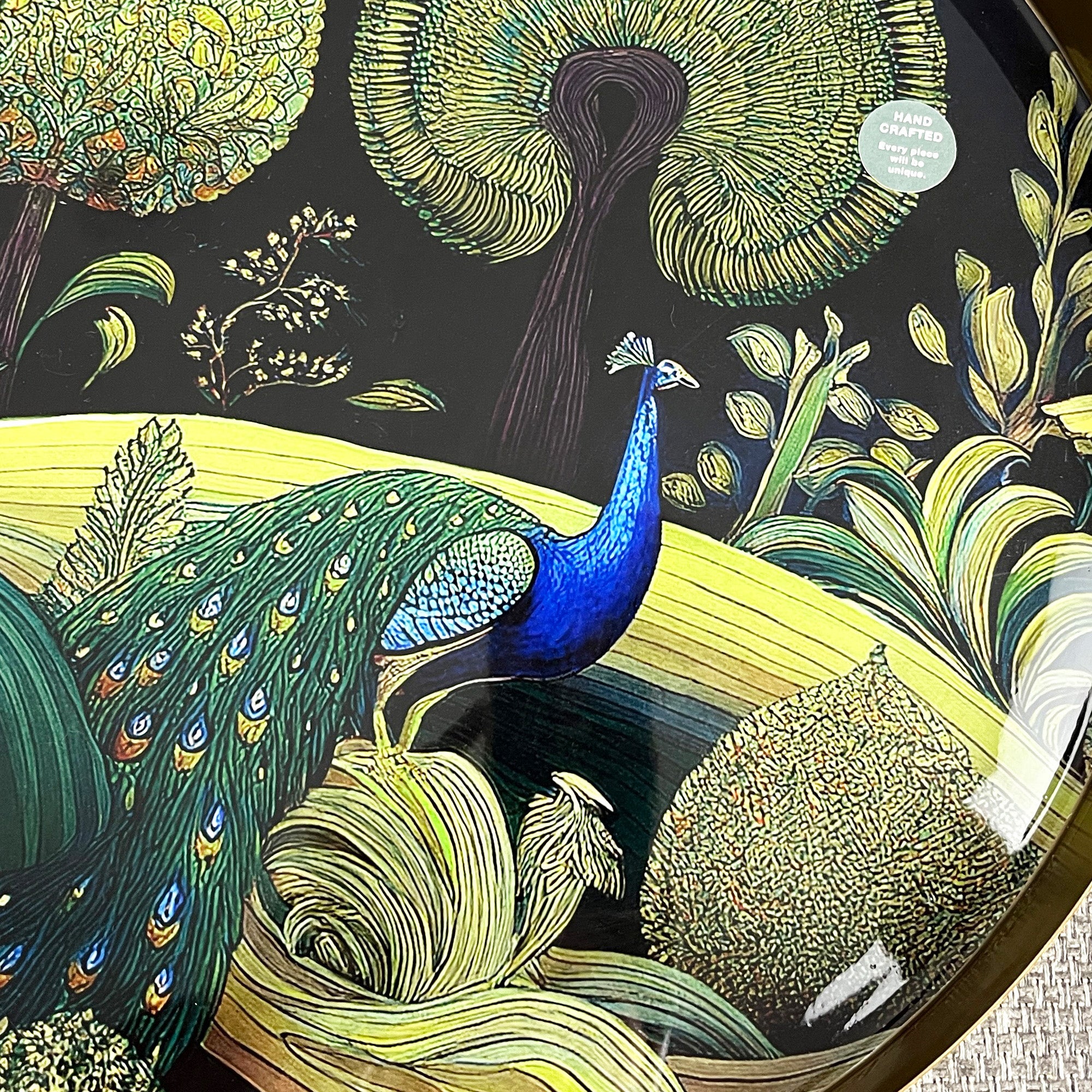 32cm Metal Decorative Tray - Floral Peacock Design