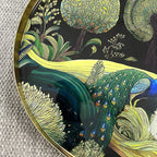 32cm Metal Decorative Tray - Floral Peacock Design