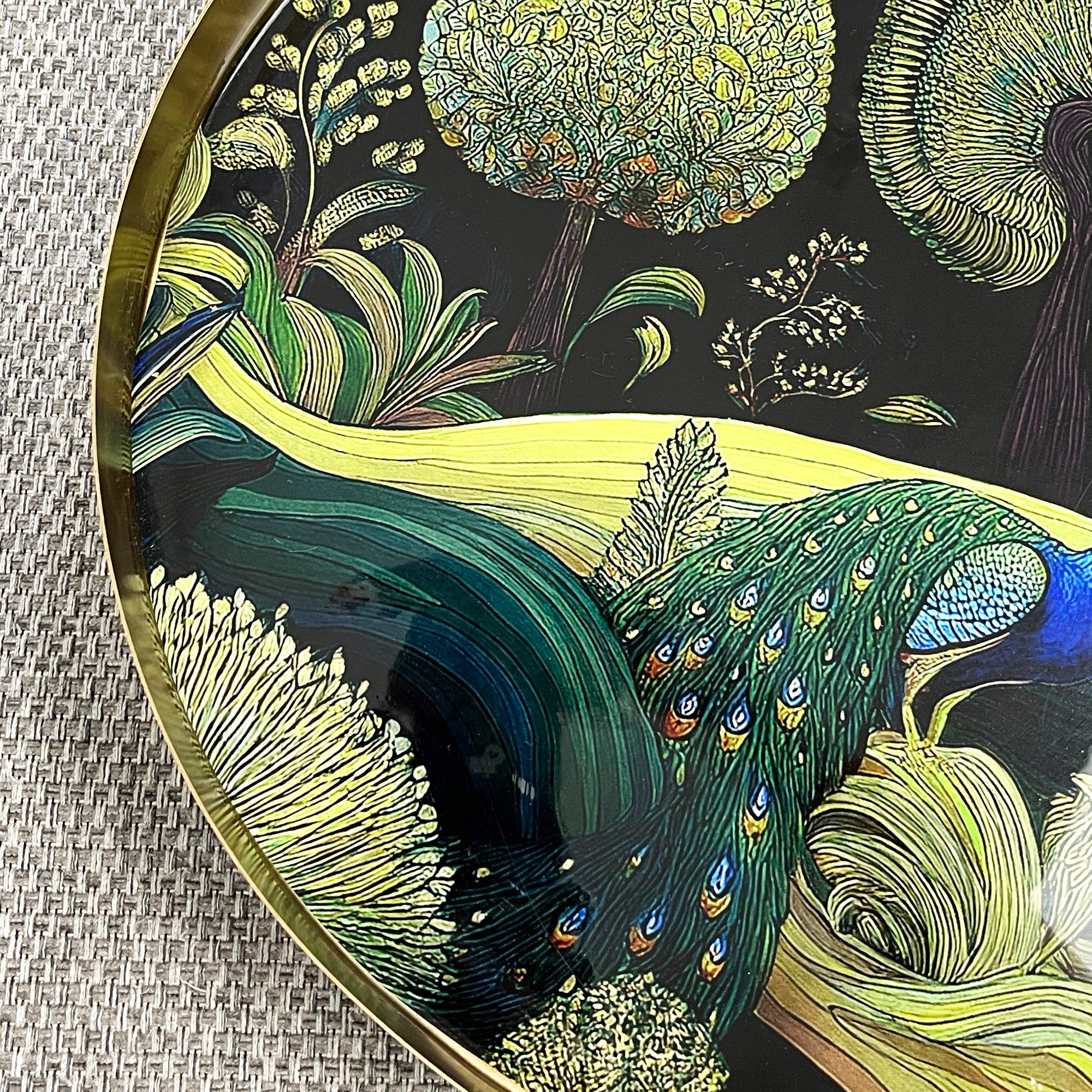 32cm Metal Decorative Tray - Floral Peacock Design