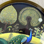 32cm Metal Decorative Tray - Floral Peacock Design