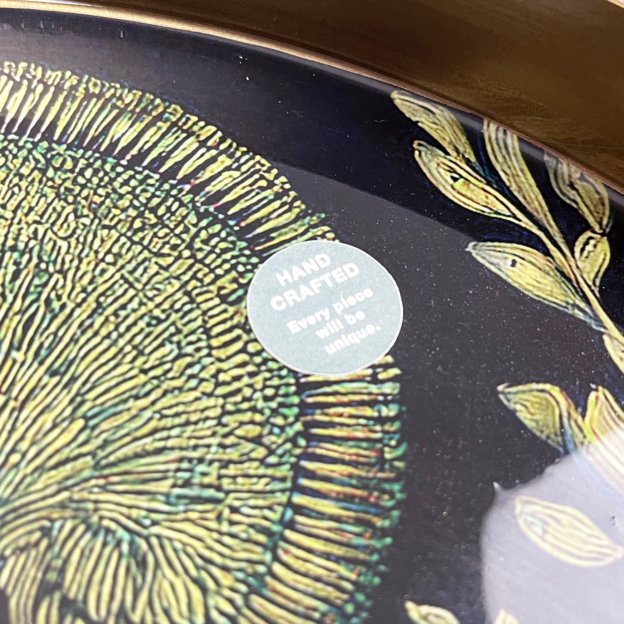 32cm Metal Decorative Tray - Floral Peacock Design