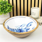 25.5cm Decorative Wooden Bowl with Enamel Lobster Design