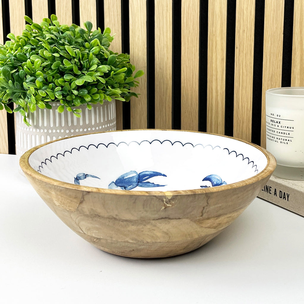 25.5cm Decorative Wooden Bowl with Enamel Crab Design