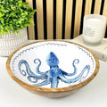 25.5cm Decorative Wooden Bowl with Enamel Octopus Design