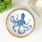 25.5cm Decorative Wooden Bowl with Enamel Octopus Design
