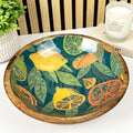 29cm Decorative Wooden Bowl with Enamel Green Citrus Fruit Design