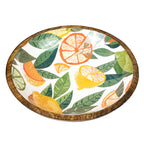 29cm Decorative Wooden Bowl with Enamel White Citrus Fruit Design
