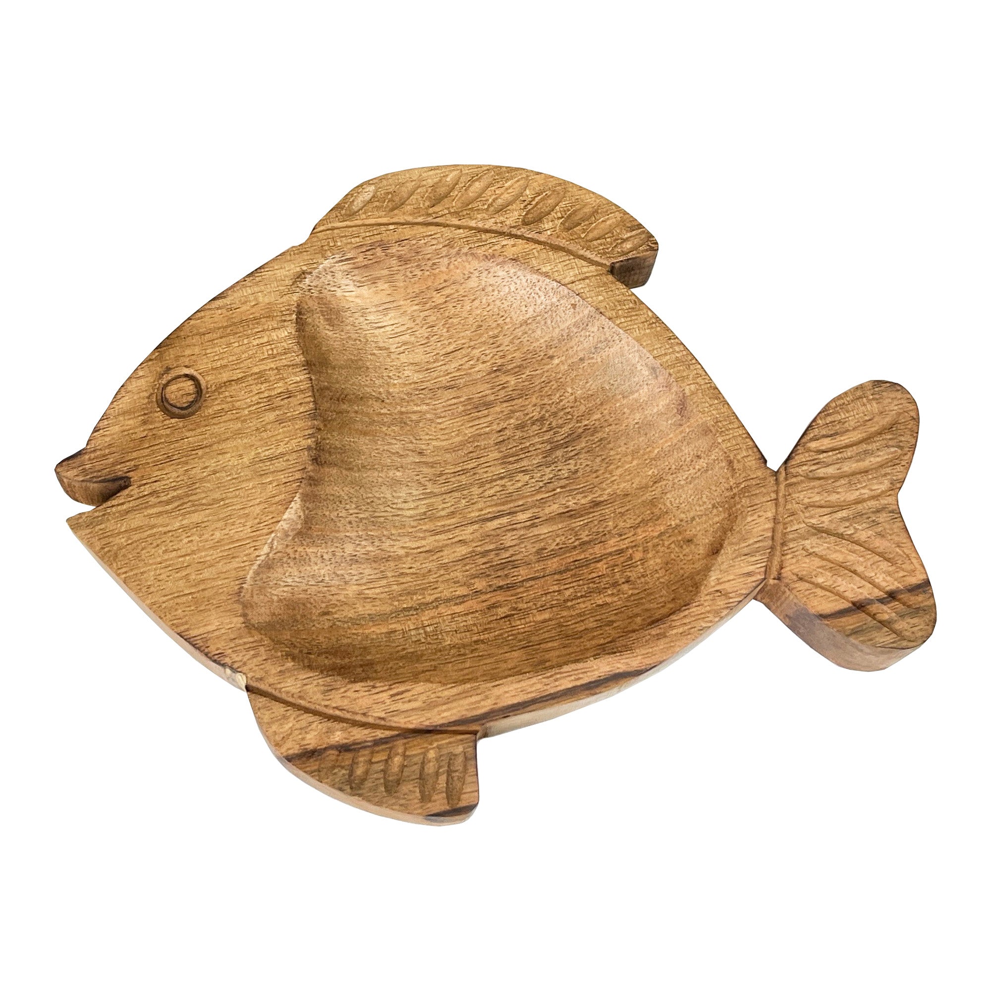 25.5cm Wooden Fish Shaped Trinket Dish - Mango Wood