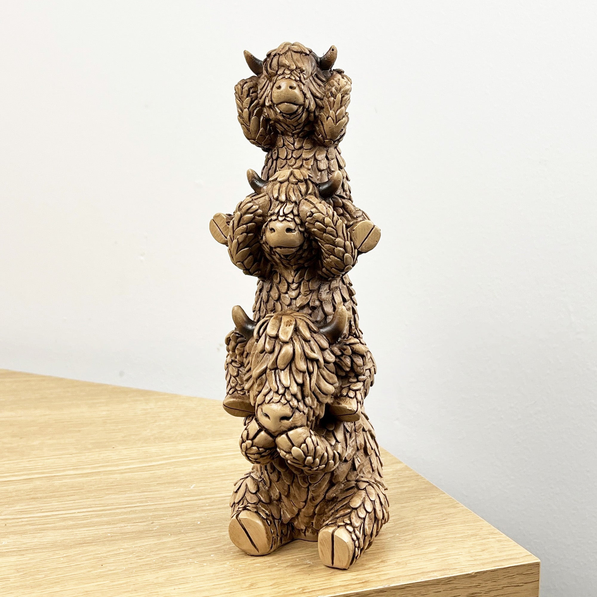 20cm Tower of Highland Cows Ornament / Figurine - Resin