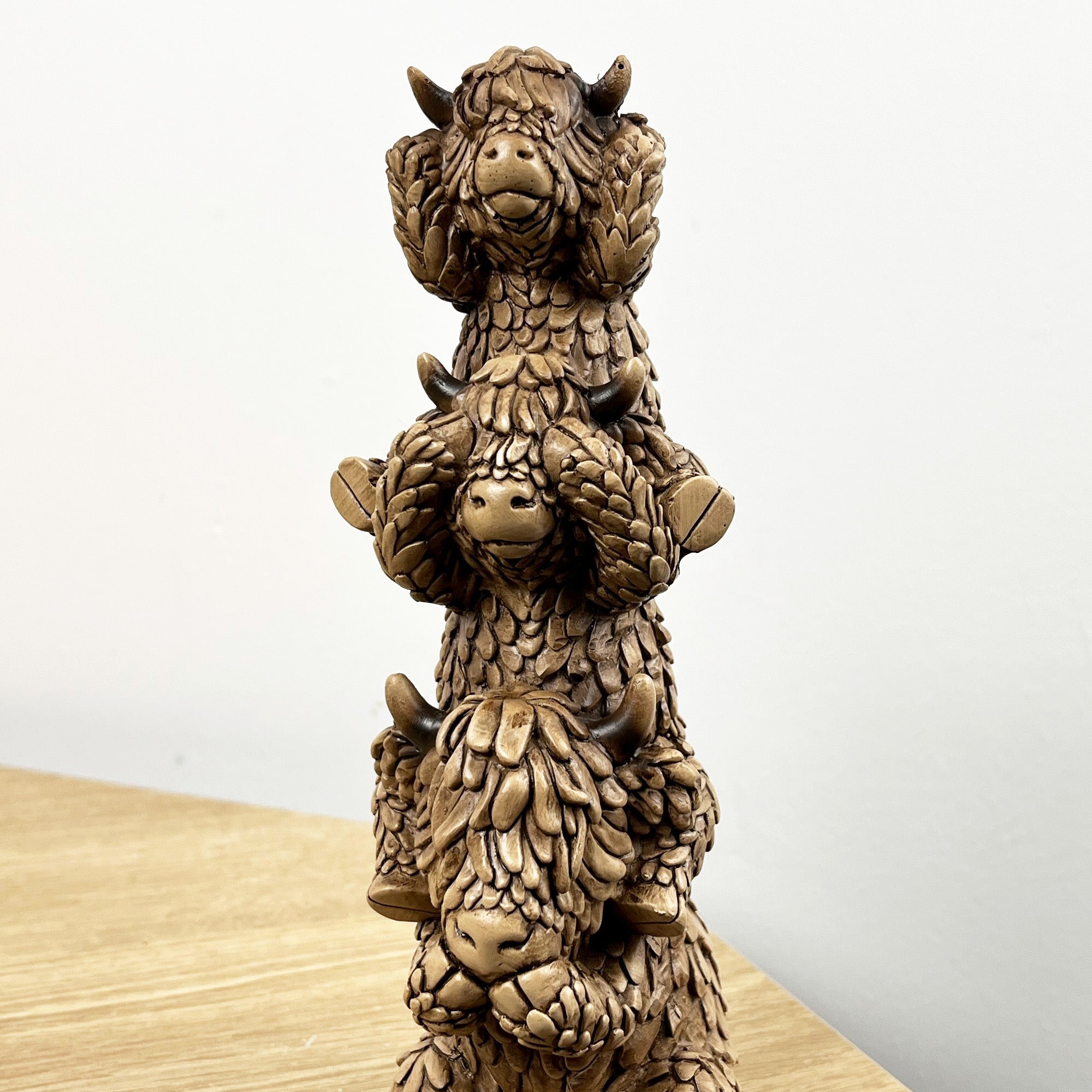 20cm Tower of Highland Cows Ornament / Figurine - Resin