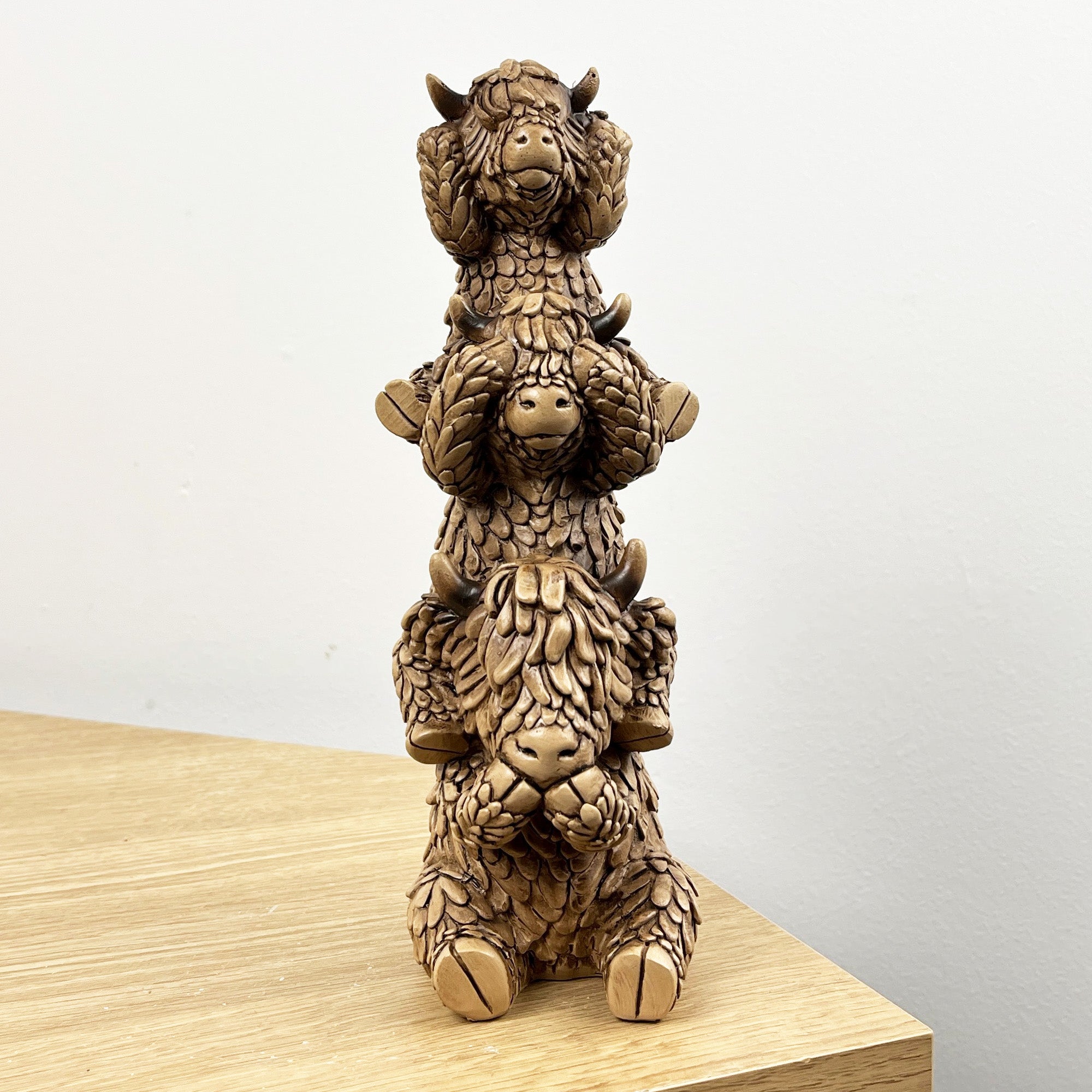 20cm Tower of Highland Cows Ornament / Figurine - Resin