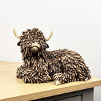 25cm Large Sitting Highland Cow Ornament / Figurine - Resin
