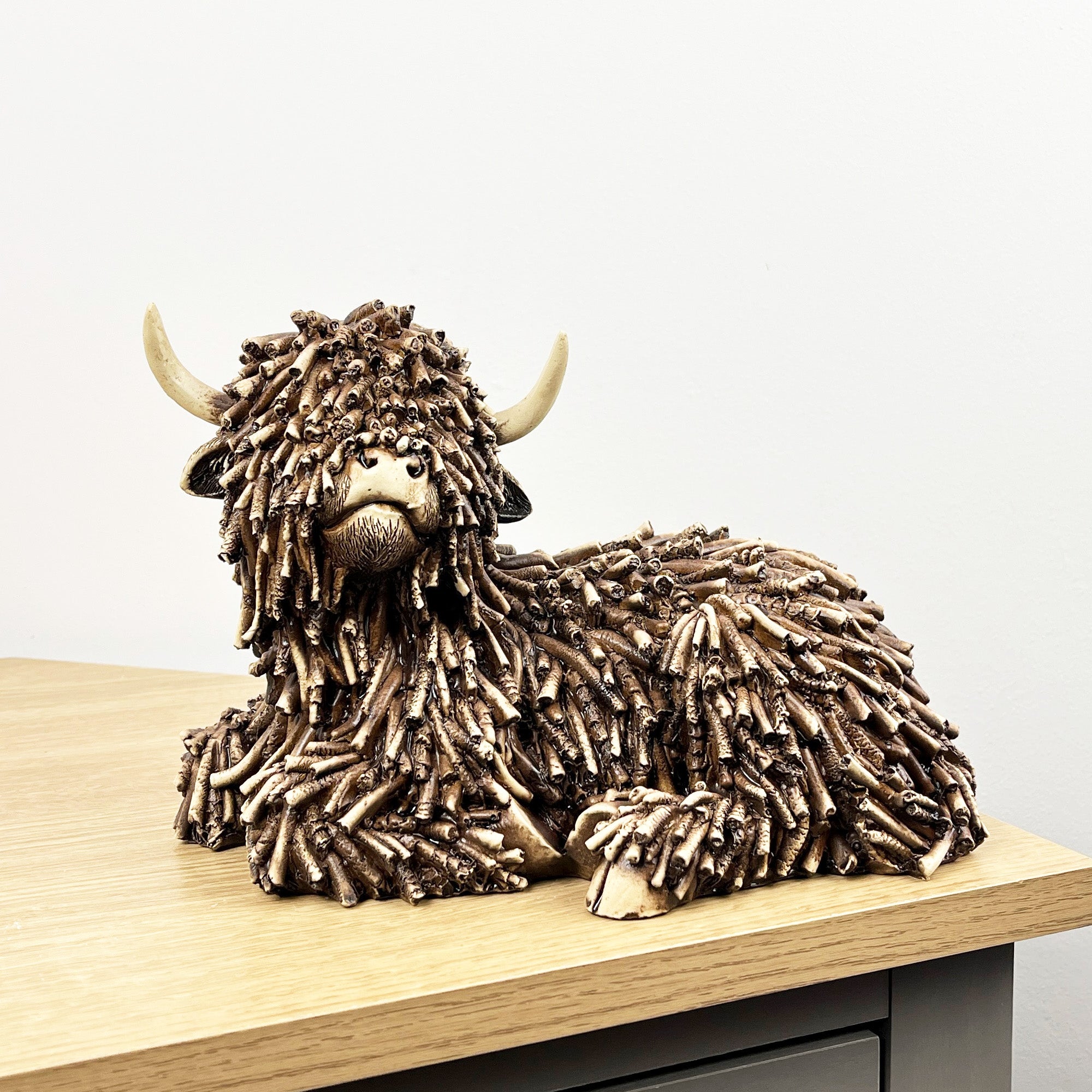 25cm Large Sitting Highland Cow Ornament / Figurine - Resin