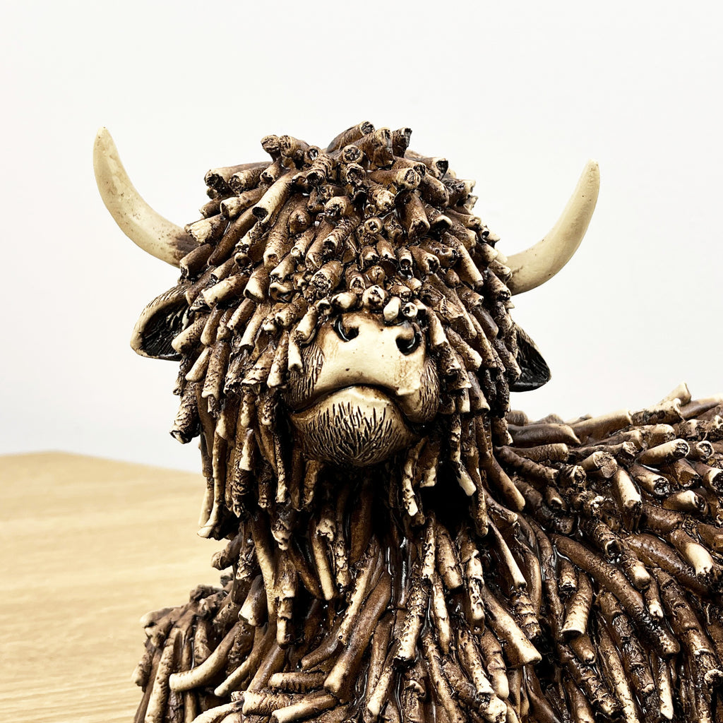 25cm Large Sitting Highland Cow Ornament / Figurine - Resin