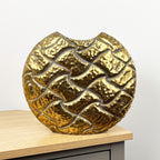 33cm x 28cm Large Round Decorative Metal Vase - Distressed Gold