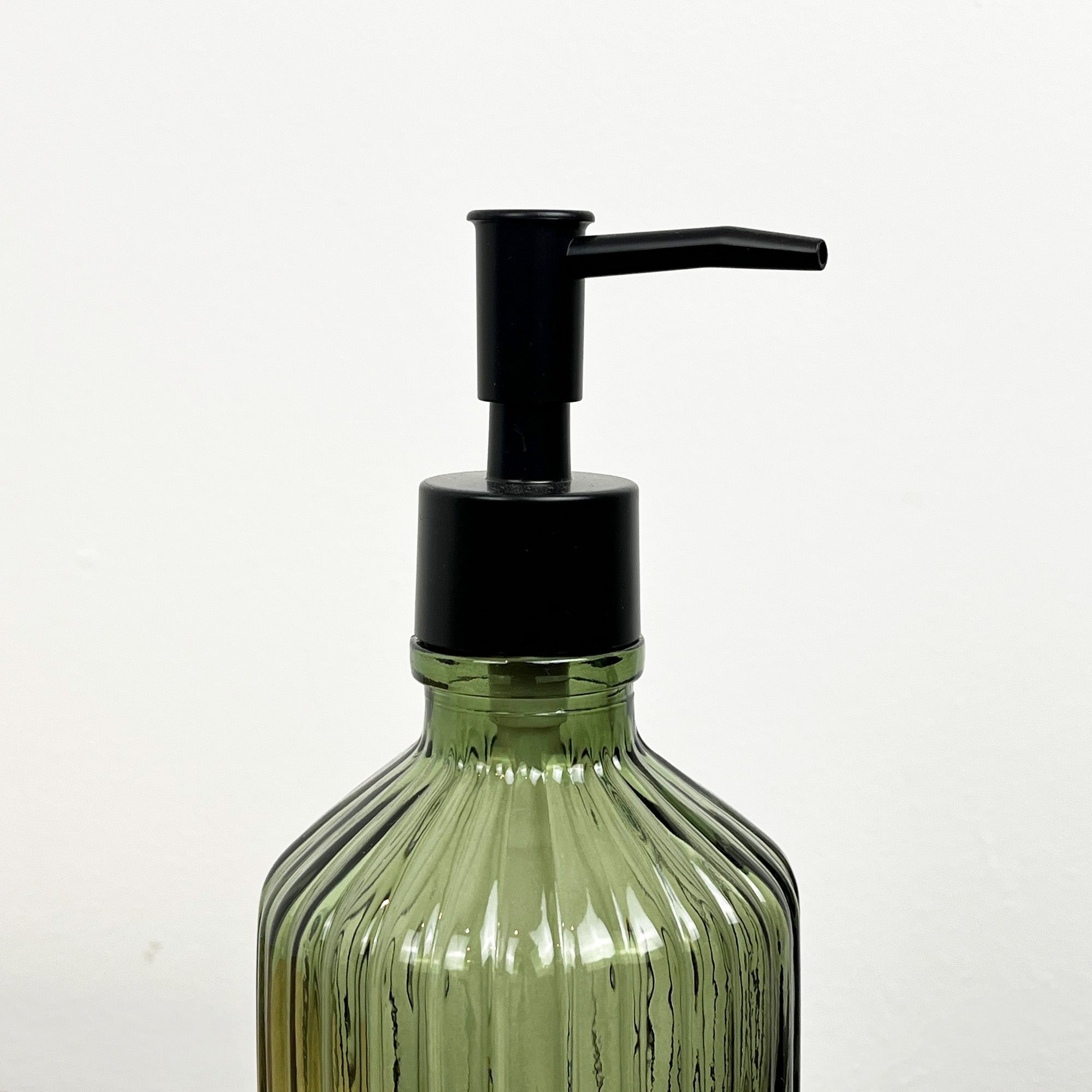 2 x 500ml Ribbed Glass 'SOAP' Lotion Dispensers - Green