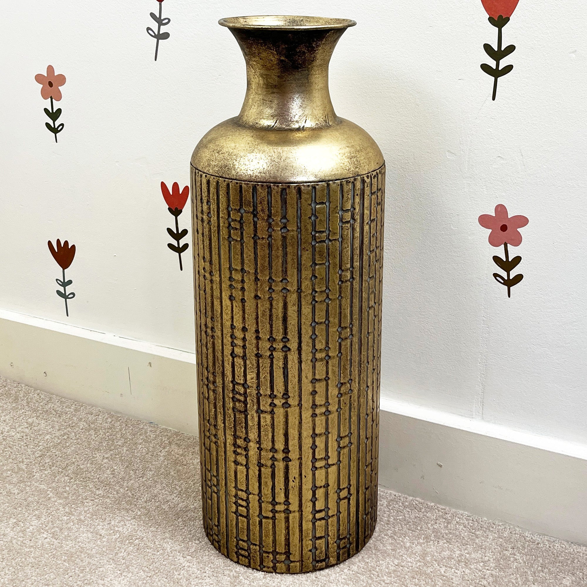 56cm Large Metal Floor Vase - Distressed Gold