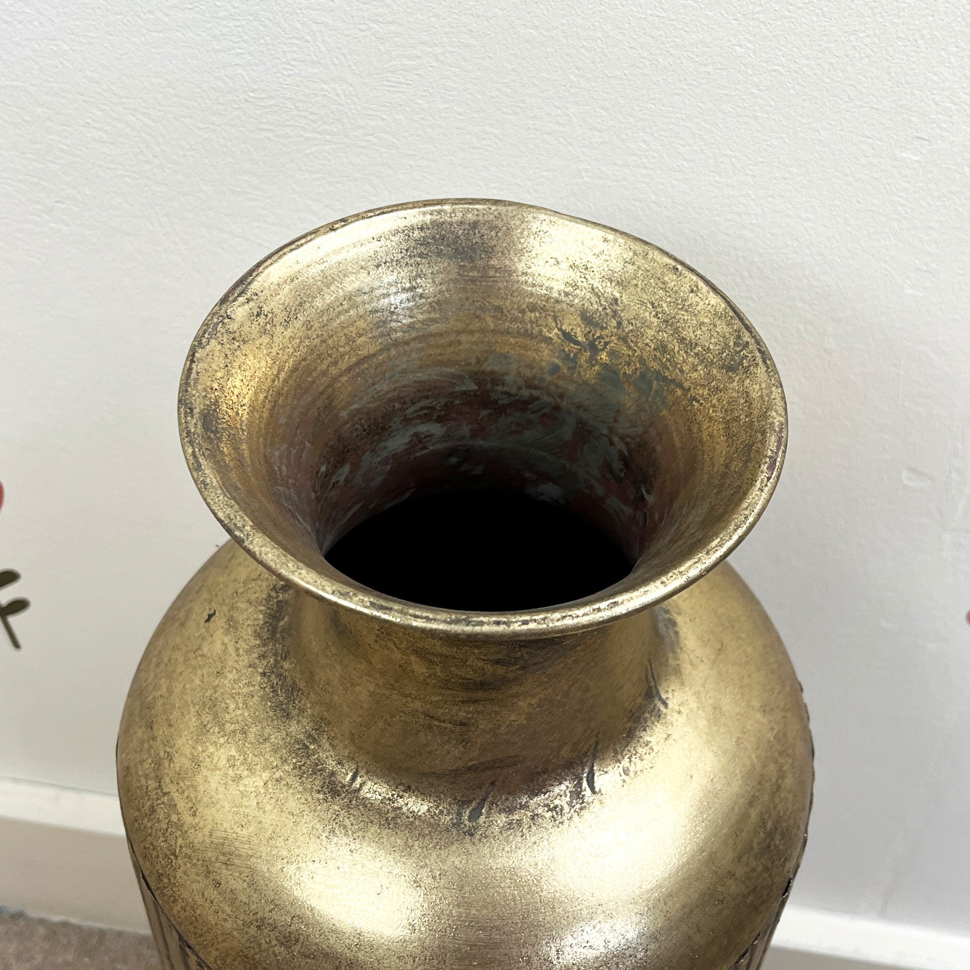 56cm Large Metal Floor Vase - Distressed Gold