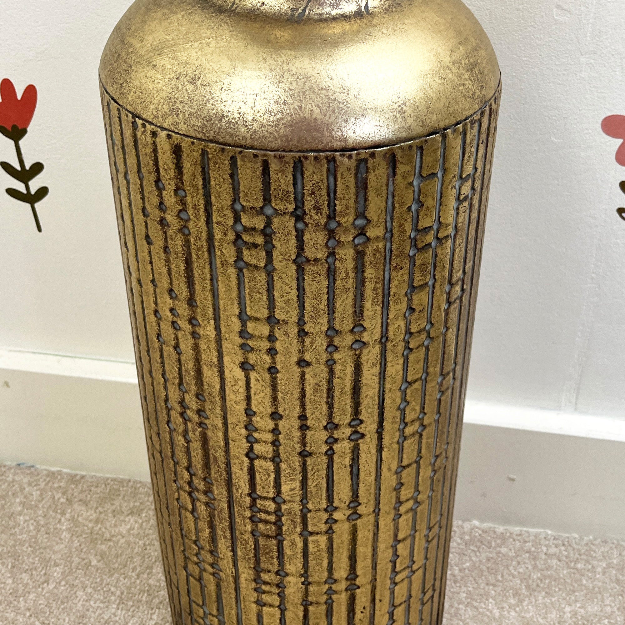 56cm Large Metal Floor Vase - Distressed Gold